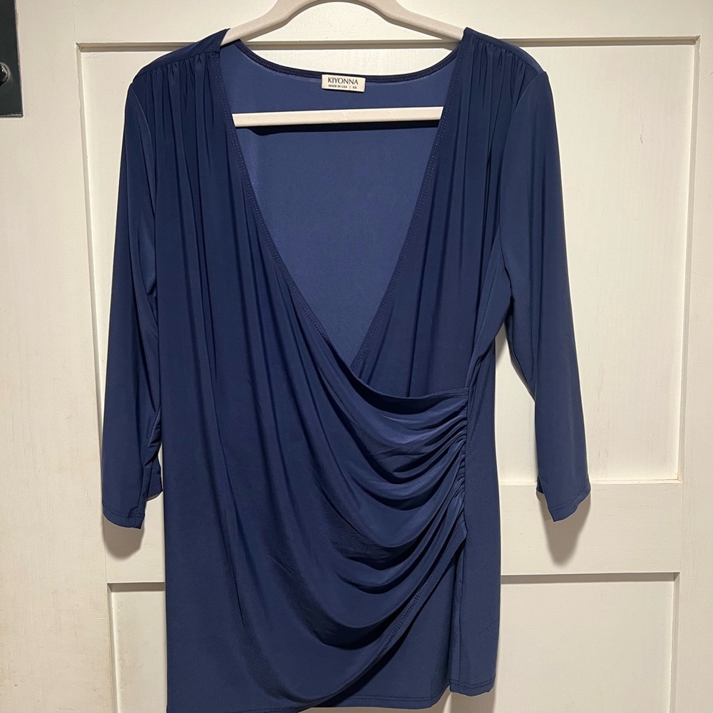 Kiyonna Women's Deep Blue Draped Blouse